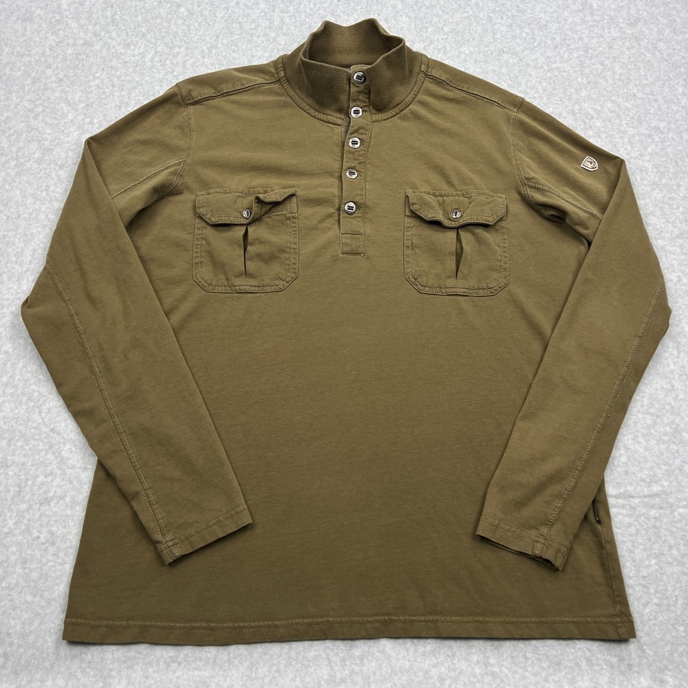 Kuhl Shirt Men's Medium Army Green‎ Organic Henley 1/4 Button Mock Pullover MTB